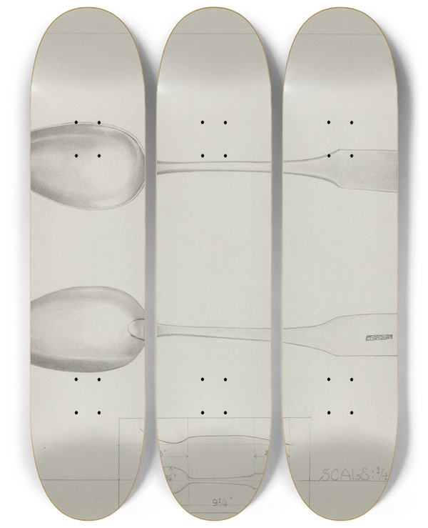 Triptych art skateboard deck of Charlotte Winter Silver Spoon_6 by Charlotte Winter (20-)