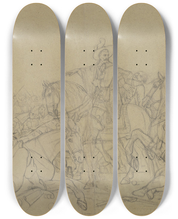 Triptych art skateboard deck of Franz Pforr Wallenstein In Der Schlacht Bei Ltzen_1 by Franz Pforr (1788-1812)