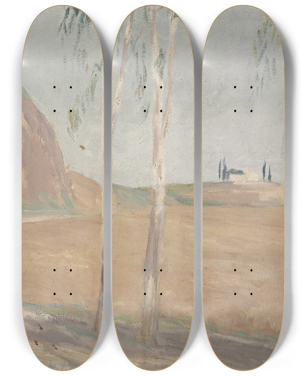 Triptych art skateboard deck of Ernst Schiess Roman Landscape by Ernst Schiess (1872-1919)