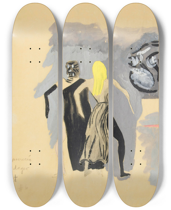Triptych art skateboard deck of Jos Clemente Orozco Diseo Para El Ballet Umbral by Jose Clemente Orozco (1883-1949)