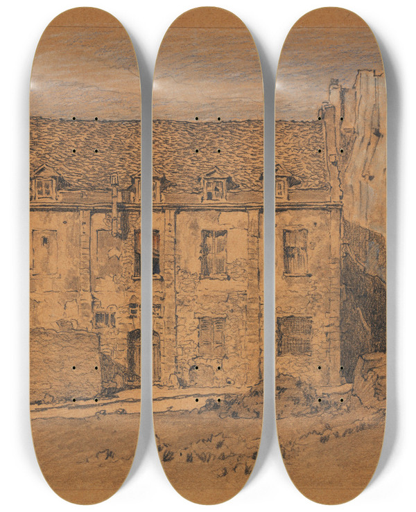 Triptych art skateboard deck of Ferdinand Boberg Maison Rue Du Cimetire Saint Benoit by Ferdinand Boberg (1860-1946)