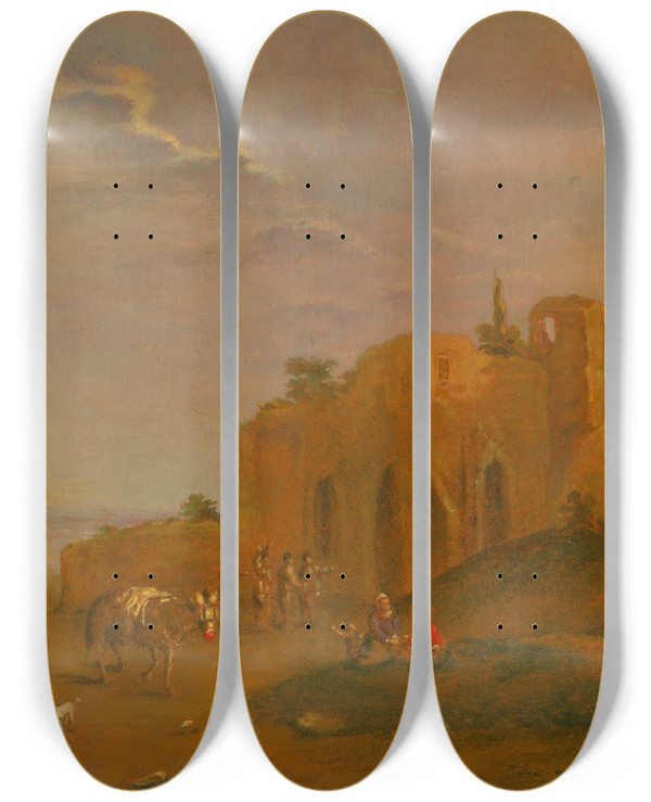 Triptych art skateboard deck of Norbert Joseph Carl Grund Morning by Norbert Joseph Carl Grund (1717-1767)