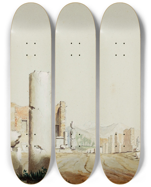 Triptych art skateboard deck of Miner Kilbourne Kellogg Pompeii Italy by Miner Kilbourne Kellogg (1814-1889)