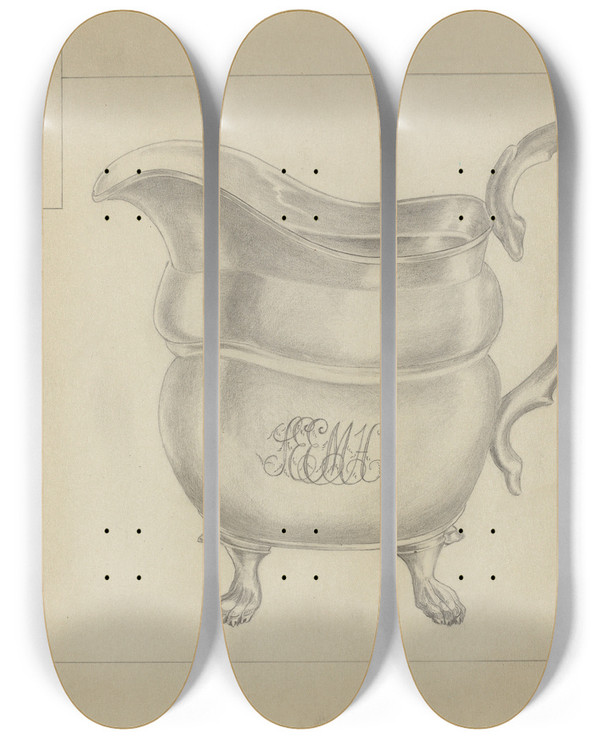 Triptych art skateboard deck of Hester Duany Silver Creamer_2 by Hester Duany (1891-1964)