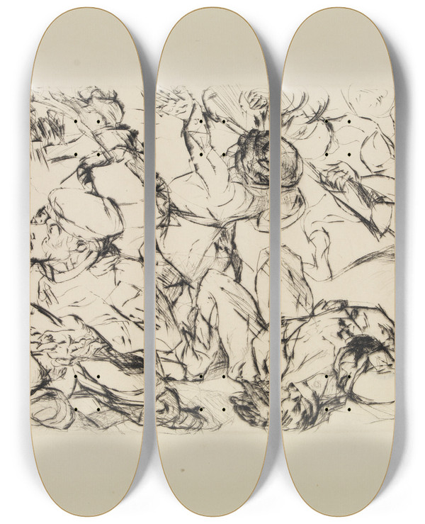Triptych art skateboard deck of Max Beckmann Sturmangriff by Max Beckmann (1884-1950)