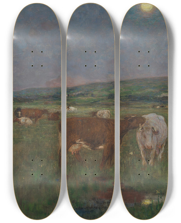 Triptych art skateboard deck of Edward Stott Peaceful Evening by Edward Stott (1855-1918)