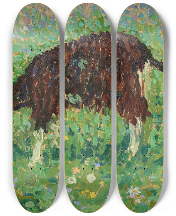 Triptych art skateboard deck of Henri Martin Chvre Dans Un Champ De Fleurs by Henri Martin (1860-1943)