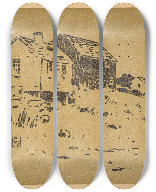 Triptych art skateboard deck of Arthur Wesley Dow Ipswich Prints Ink Sketch by Arthur Wesley Dow (1857-1922)