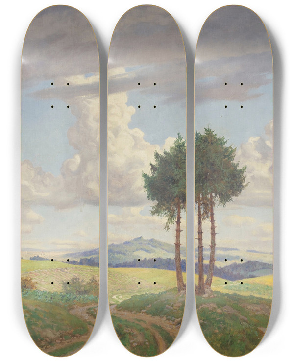 Triptych art skateboard deck of Carl Gdel Feldweg by Carl Godel (1870-1948)