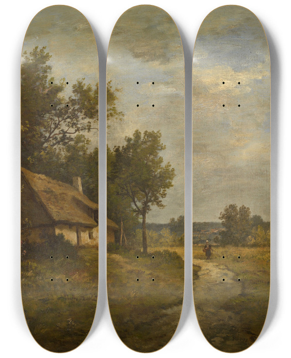 Triptych art skateboard deck of Leon Richet Landscape by Leon Richet (1847-1902)