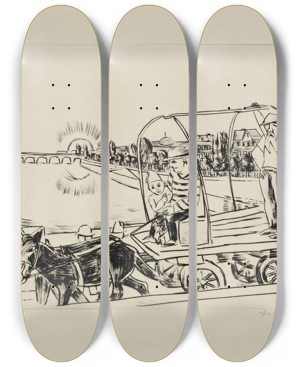 Triptych art skateboard deck of Max Beckmann Der Morgen by Max Beckmann (1884-1950)