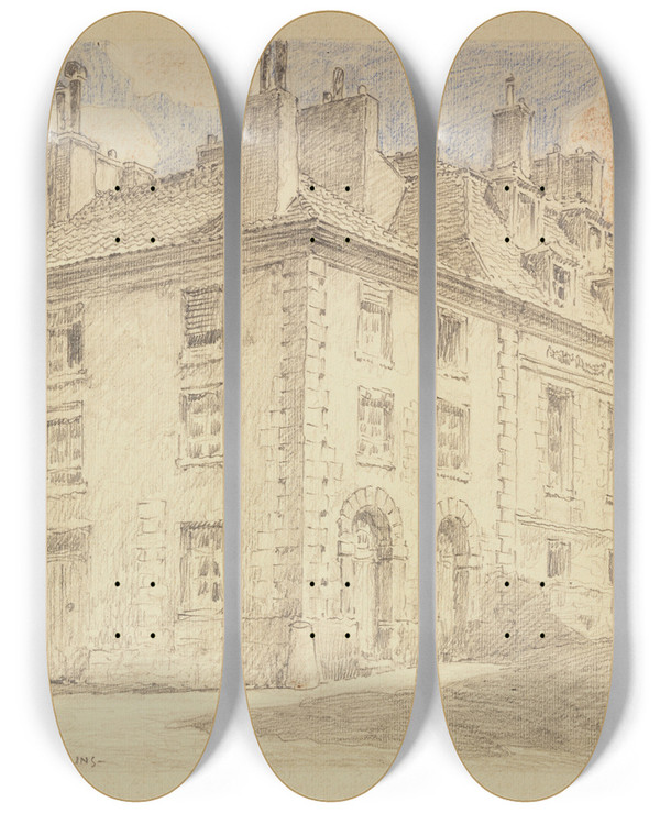 Triptych art skateboard deck of Ferdinand Boberg Le Pavillon Colbert Aux Gobelins by Ferdinand Boberg (1860-1946)