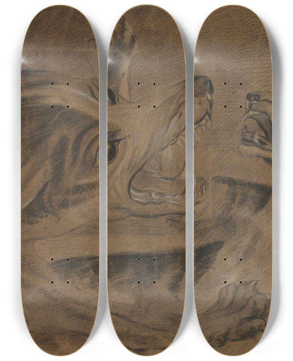 Triptych art skateboard deck of Carle Vernet Fighting Animals by Carle Vernet (1758-1836)
