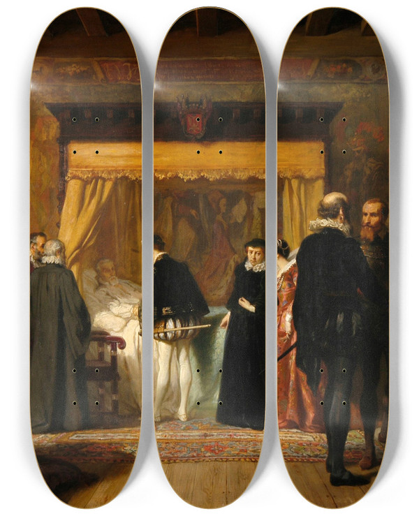 Triptych art skateboard deck of Pierrecharles Comte Charles Ix Chez Coligny by Pierre-Charles Comte (1823-1895)