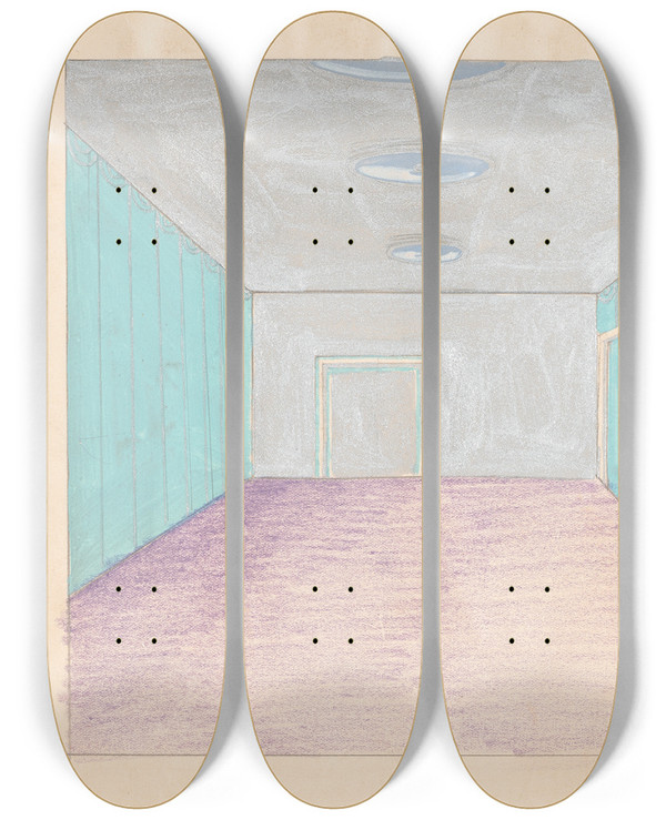 Triptych art skateboard deck of Winold Reiss Interior Design Drawings For Unidentified Rooms Sketch For Unidentified Room With Silver Wall And Ceiling by Winold Reiss (1886-1953)
