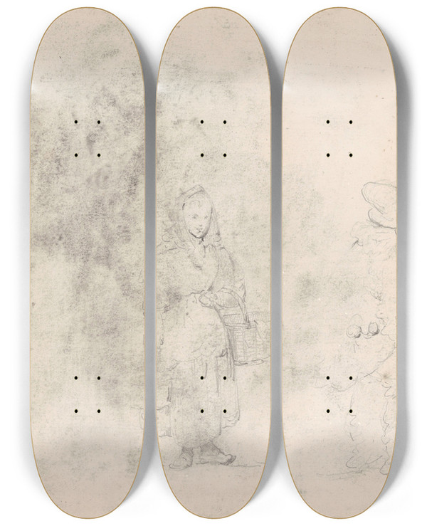 Triptych art skateboard deck of James Ensor Three Figures by James Ensor (1860-1949)