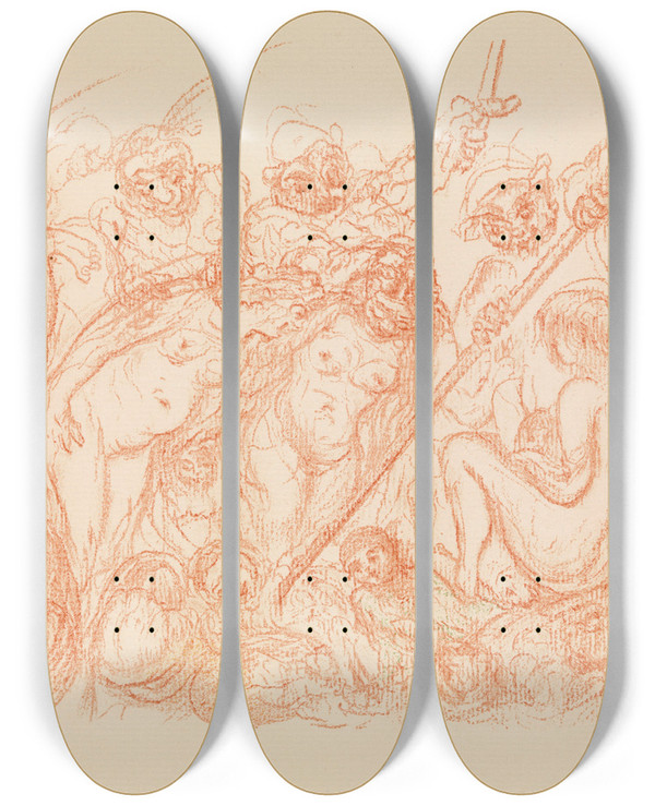 Triptych art skateboard deck of James Ensor The Massacre Of The Innocents by James Ensor (1860-1949)