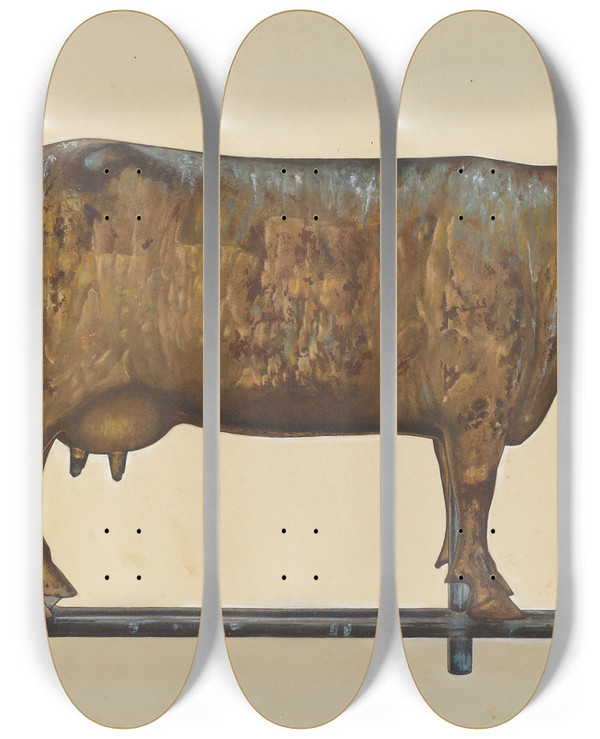 Triptych art skateboard deck of Beverly Chichester Cow Weather Vane by Beverly Chichester (20-)