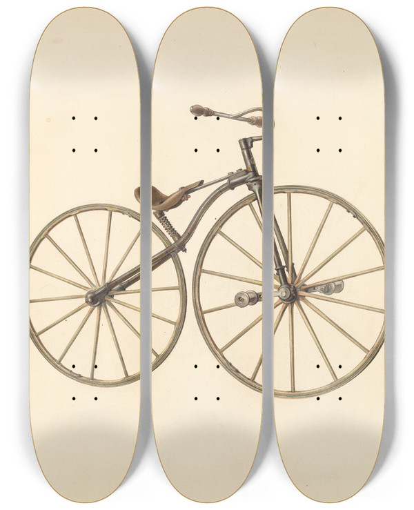Triptych art skateboard deck of Alfred Koehn Bicycle by Alfred Koehn