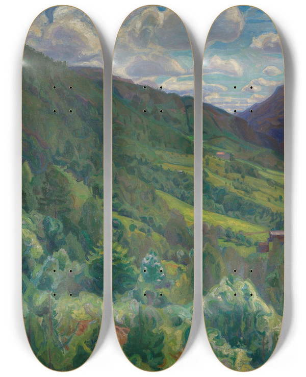 Triptych art skateboard deck of Thorvald Erichsen From Kviteseid In Telemark by Thorvald Erichsen (1868-1939)