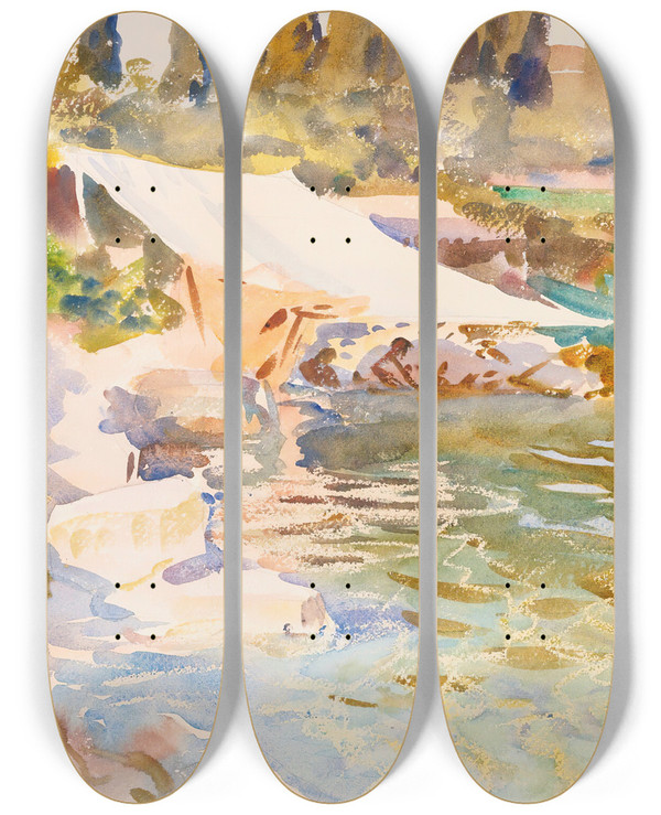 Triptych art skateboard deck of John Singer Sargent Lakegarda by John Singer Sargent (1856-1925)