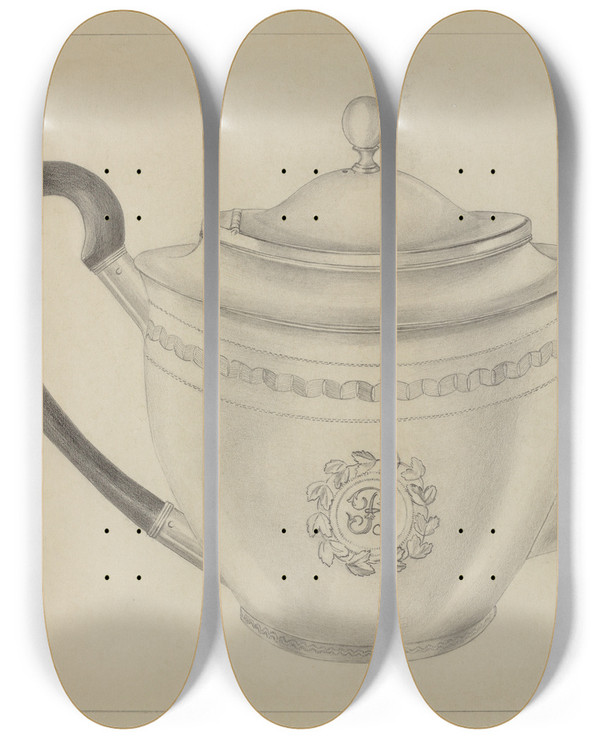 Triptych art skateboard deck of Hester Duany Silver Teapot_4 by Hester Duany (1891-1964)