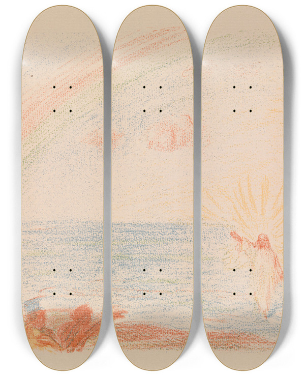 Triptych art skateboard deck of James Ensor Christ Walks Upon The Waves by James Ensor (1860-1949)