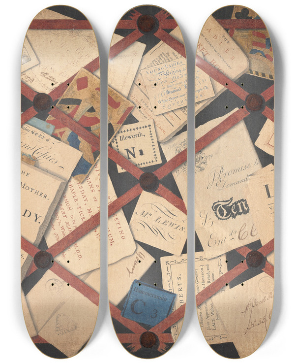 Triptych art skateboard deck of Samuel Lewis A Deception by Samuel Lewis (1753-1822)