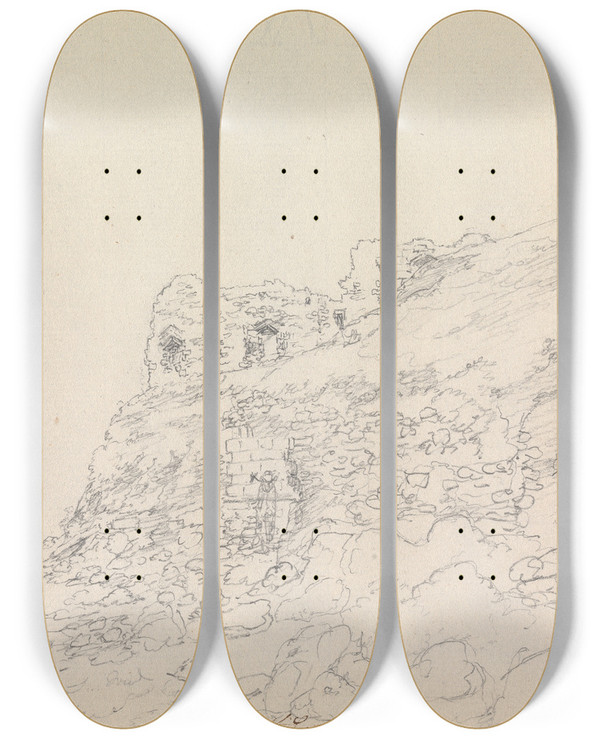 Triptych art skateboard deck of James Moore Sandsfoot Castle Weymouth by James Moore (1762-1799)