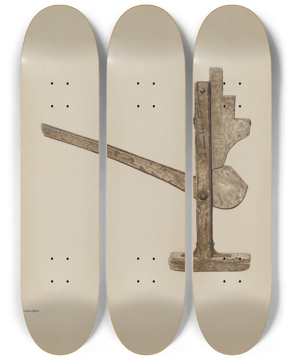 Triptych art skateboard deck of Mary Hansen Wagon Jack by Mary Hansen
