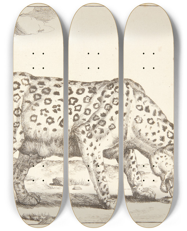 Triptych art skateboard deck of Marcus De Bye Hunleopard by Marcus de Bye (1638-1688)