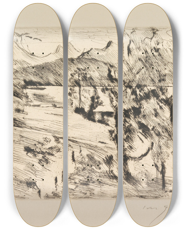 Triptych art skateboard deck of Lovis Corinth Walchensee by Lovis Corinth (1858-1925)