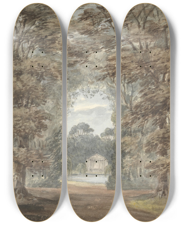 Triptych art skateboard deck of Anne Rushout Garden Temple Wanstead Grove by Anne Rushout (1767-1849)