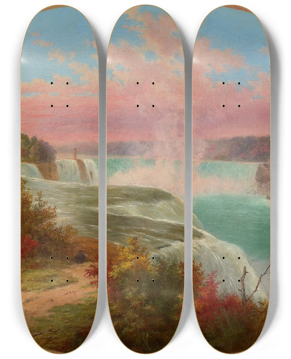 Triptych art skateboard deck of Cornelius David Krieghoff The Artist At Niagara by Cornelius David Krieghoff (1815-1872)