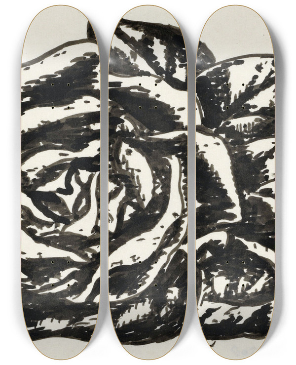 Triptych art skateboard deck of Leo Gestel Zonder Titel Roos by Leo Gestel (1881-1941)