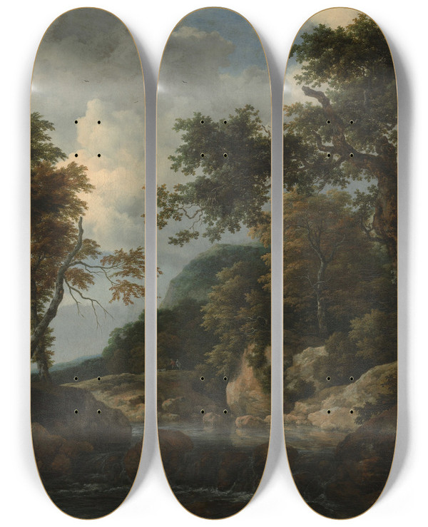 Triptych art skateboard deck of Jacob Van Ruisdael The Forest Stream by Jacob Van Ruisdael (1628-1682)