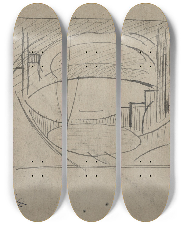 Triptych art skateboard deck of Oscar Bluemner Study For Soho Verso by Oscar Bluemner (1867-1938)