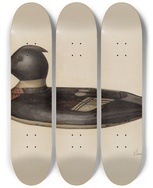 Triptych art skateboard deck of Selma Sandler Decoy by Selma Sandler