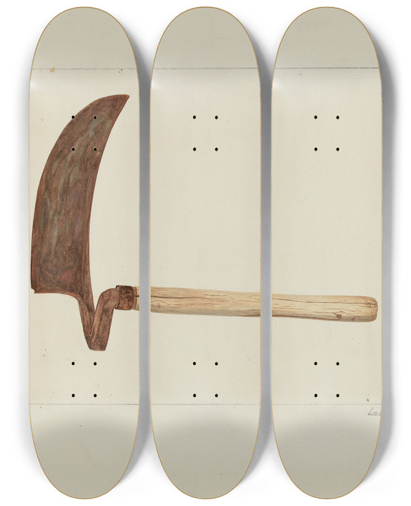 Triptych art skateboard deck of Leroy Mccarrel Spoke Cutter by Leroy Mccarrel