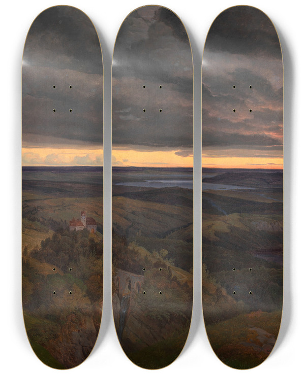 Triptych art skateboard deck of Carl Friedrich Lessing Eifellandschaft by Carl Friedrich Lessing