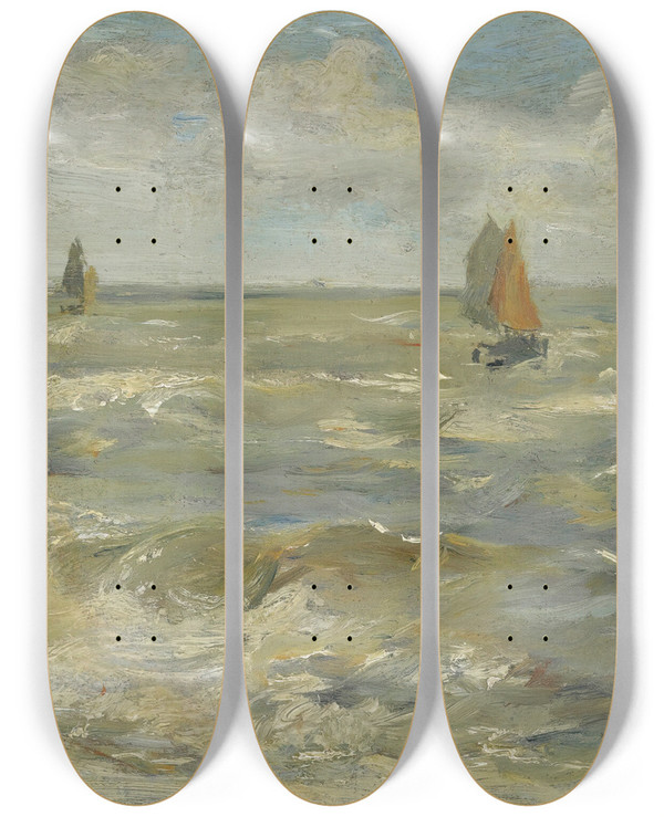 Triptych art skateboard deck of Eugne Boudin Voiliers Sur La Mer by Eugene Boudin (1824-1898)