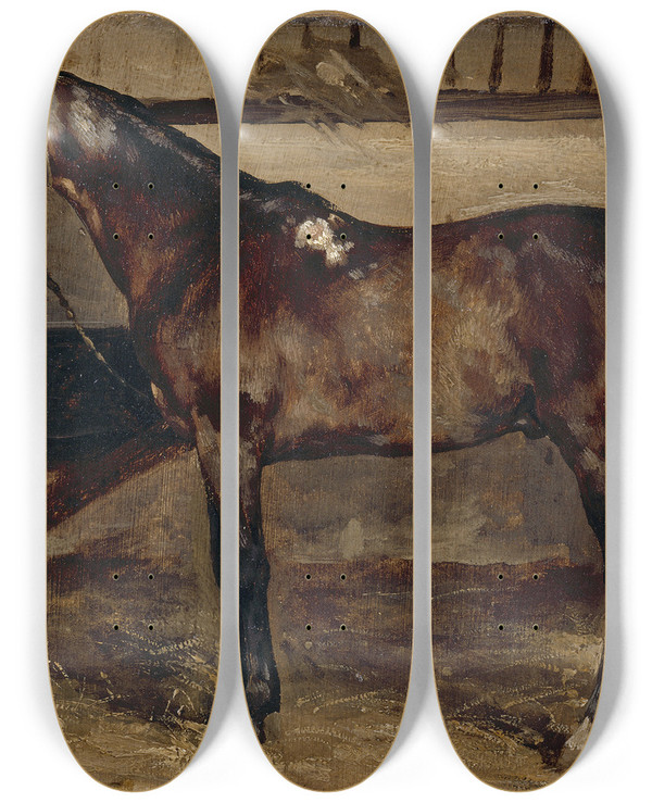 Triptych art skateboard deck of Thodore Gricault Cheval Brun Lcurie by Theodore Gericault (1791-1824)
