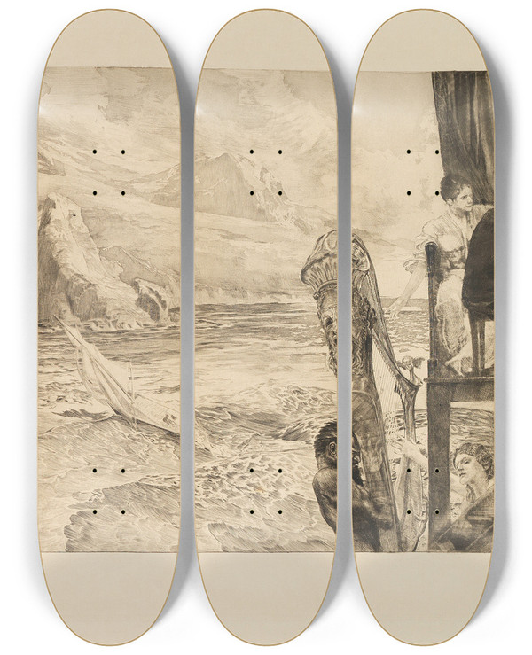 Triptych art skateboard deck of Max Klinger Brahmsphantasie by Max Klinger (1857-1920)