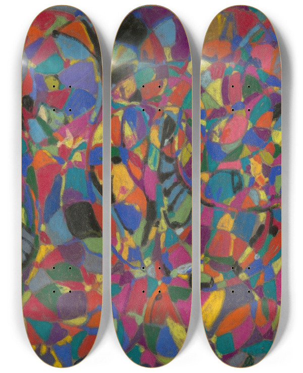 Triptych art skateboard deck of Adolf Hlzel Dynamische Kreisrhythmen by Adolf Holzel (1853-1934)