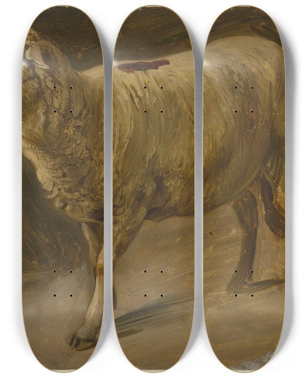 Triptych art skateboard deck of Jakob Becker Sheep_2 by Jakob Becker (1810-1872)