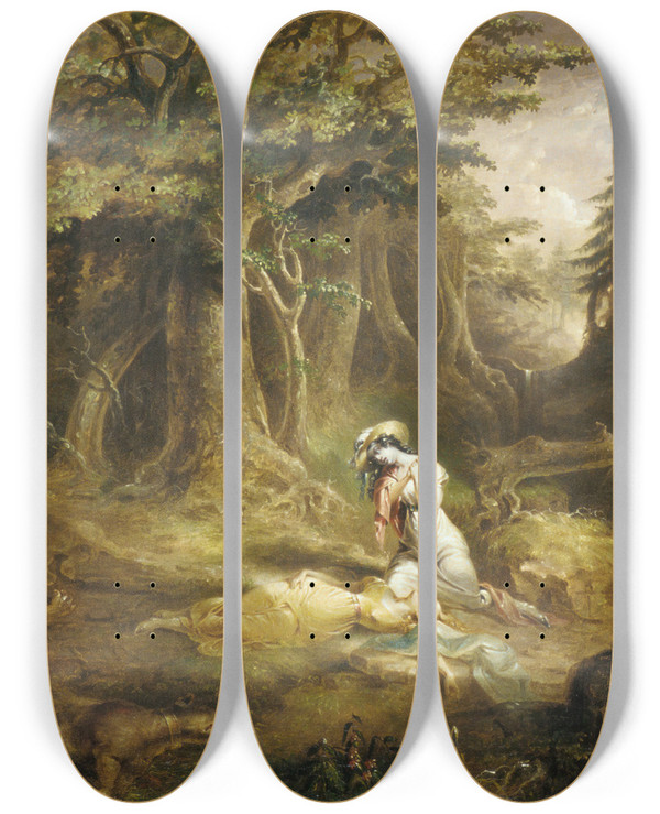 Triptych art skateboard deck of John Quidor Leatherstockings Rescue by John Quidor (1801-1881)