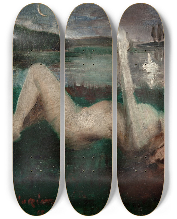 Triptych art skateboard deck of Lovis Corinth Leda by Lovis Corinth (1858-1925)