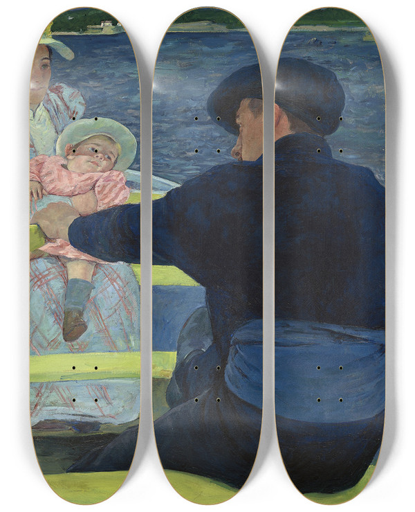 Triptych art skateboard deck of Mary Cassatt The Boating Party by Mary Cassatt (1844-1926)