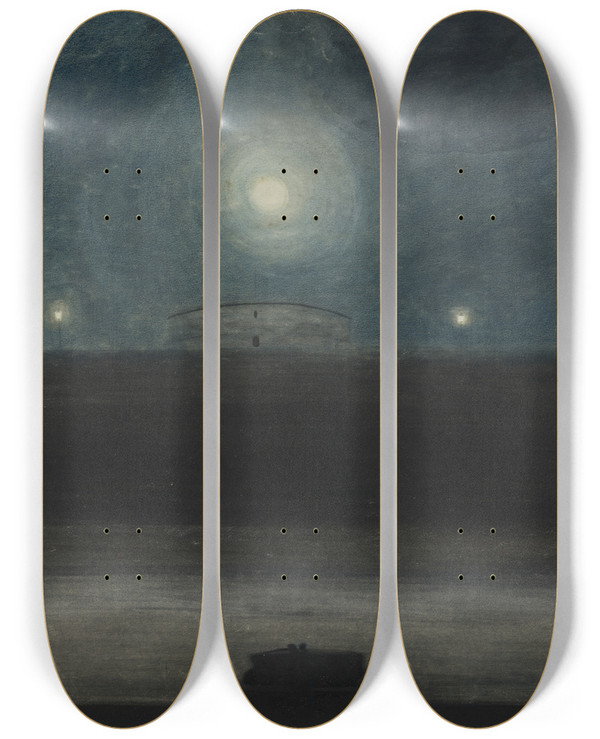Triptych art skateboard deck of Lon Spilliaert Strand Met Maan by Leon Spilliaert (1881-1946)