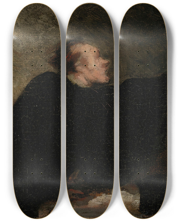 Triptych art skateboard deck of Honor Daumier Avocat Plaidant by Honore Daumier (1808-1879)